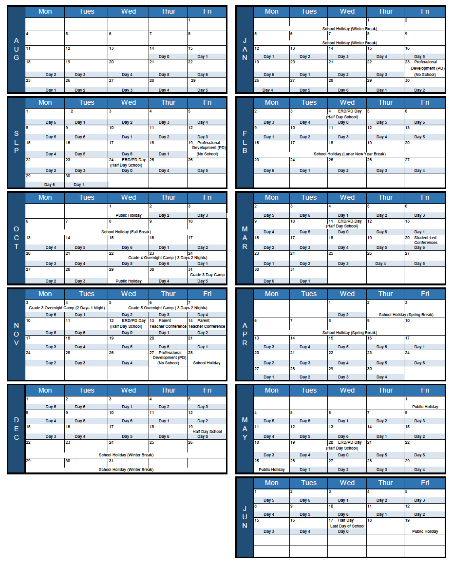 UP Six-Day Schedule